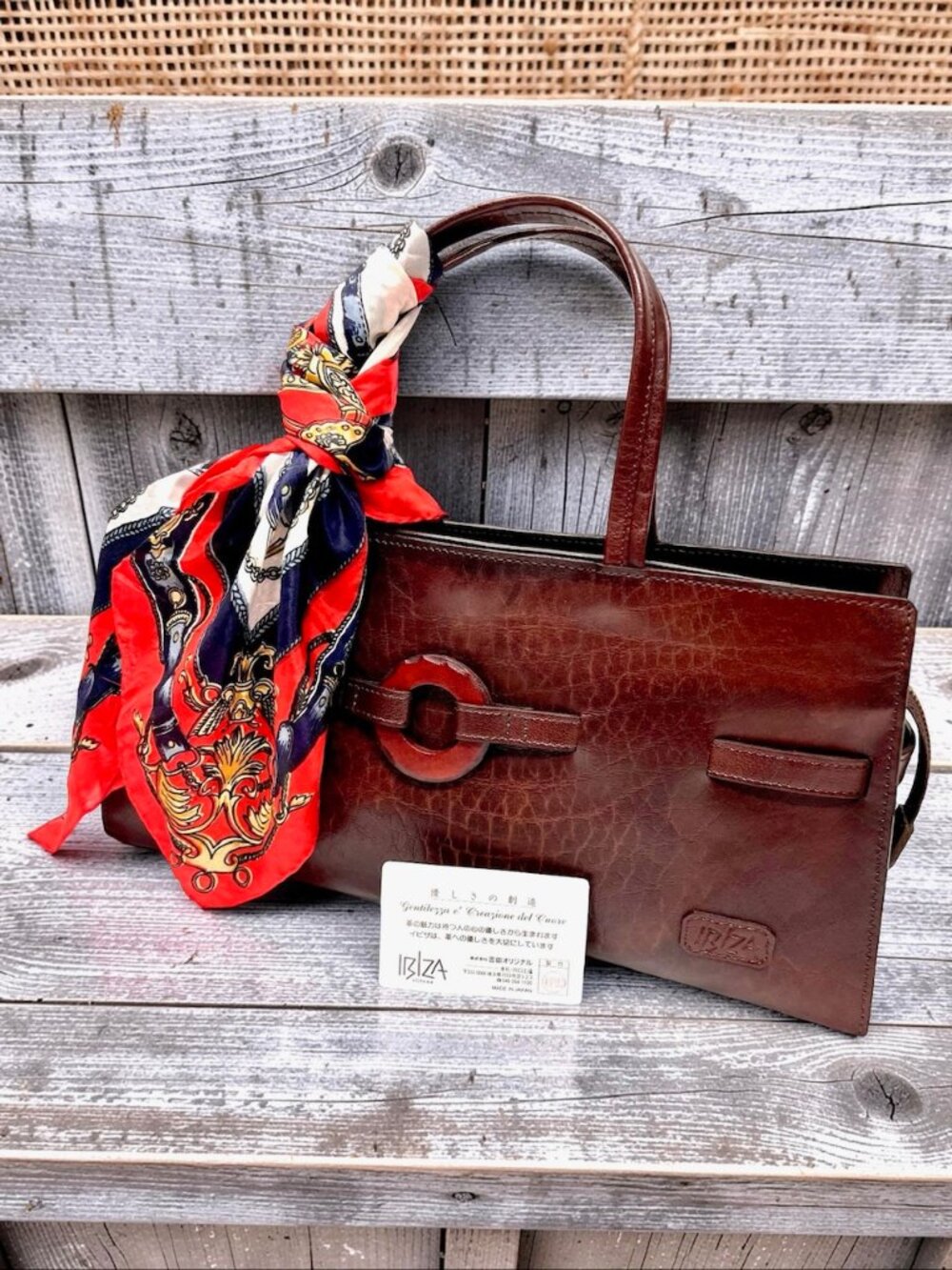 New-Classic  IBIZA Aoyama  Choco Brown Leather Hand Shoulder Bag + Silk Scarf (8 - Picture 2 of 16